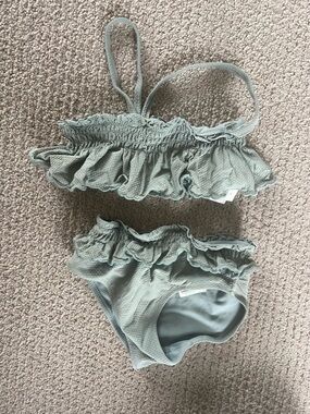 H&M Girls Two-Piece Ruffle Bikini Set in Sage Green